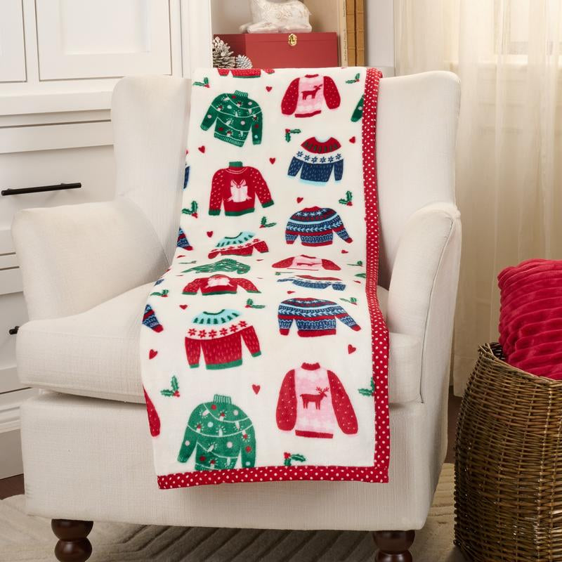 Kringle Express Oversized 60X80 Holiday Printed Throw W/ Trim