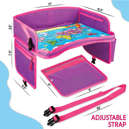 ECOFANTASY Kids Travel Tray - Waterproof Carseat Table Top - Car Seat Tray for Toddler - Travel and Road Trip Essentials Kids - Lap Desk with Storage