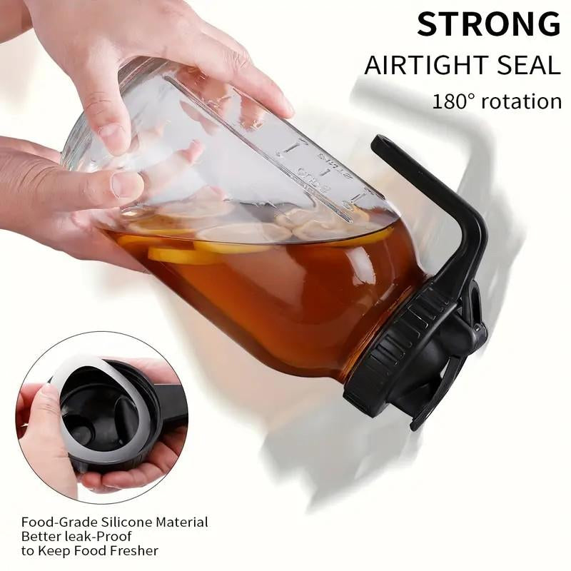 3PCS Glass Water Kettle 64OZ, Mason Jar Water, Lid Spout, Wide Mouthed Leak Proof Water Kettle, Cold Water Kettle, Suitable for Storing Breast Milk Juice, Water, Milk, Tea, Iced Coffee Beverage Set Scale Tumbler with and Straws Fall Themed Oak Sip