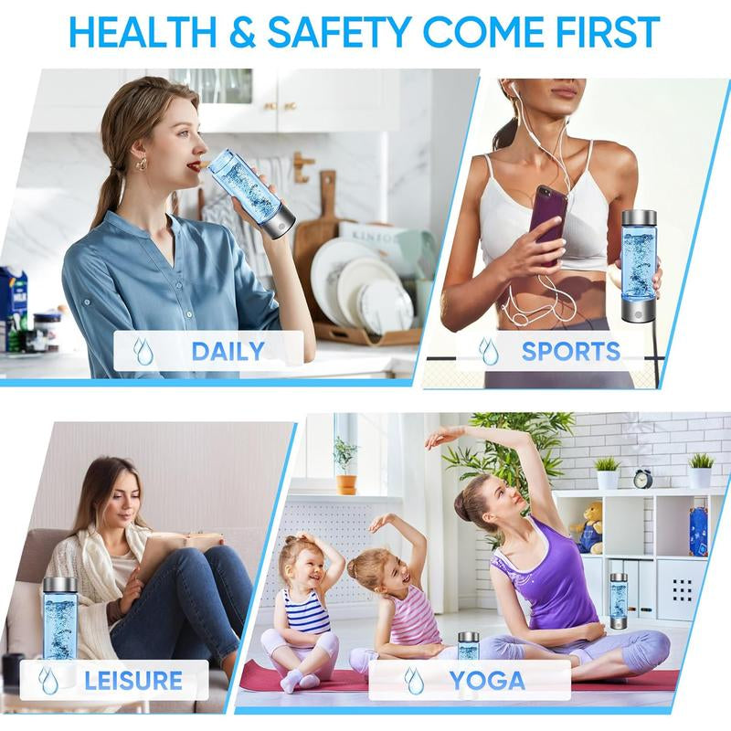 Hydrogen Water Bottle Portable Generator Ionized Water Cup for Home Office Travel Daily Use Silver Upgrade Version