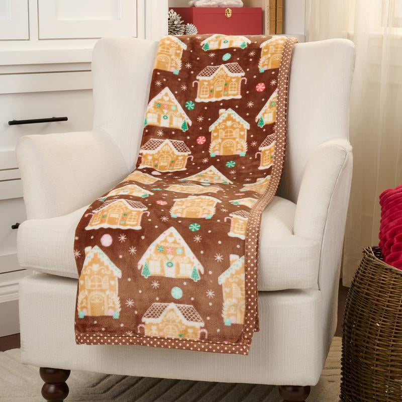 Kringle Express Oversized 60X80 Holiday Printed Throw W/ Trim