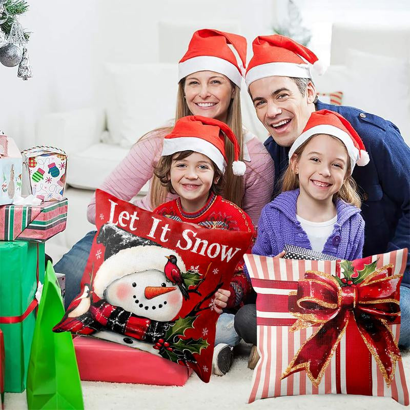 4Pcs Set of 18X18 Inch Christmas Throw Pillow Covers, Winter Holiday Cushion Case Decoration, Snowman&Christmas Tree Designs, Zipperclosure,Linen,Merry Christmas Decor 2025 for Home, Couch, Sofa, Living Room – No Inserts Included