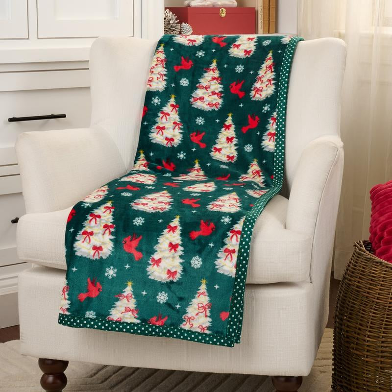 Kringle Express Oversized 60X80 Holiday Printed Throw W/ Trim