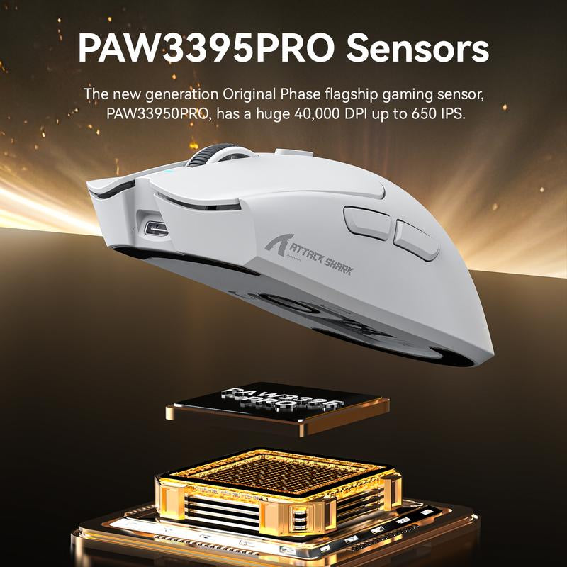 ATTACK SHARK X1 Lightweight Wireless Gaming Mouse with RGB Charging Dock,Triple Modes PAW3395PRO 40K DPI Optical Sensor,Tri-Mode-2.4G/Usb-C Wired/Bt,Omron Optical Switch, 5 Programmable Buttons for Pc/Laptop/Mac