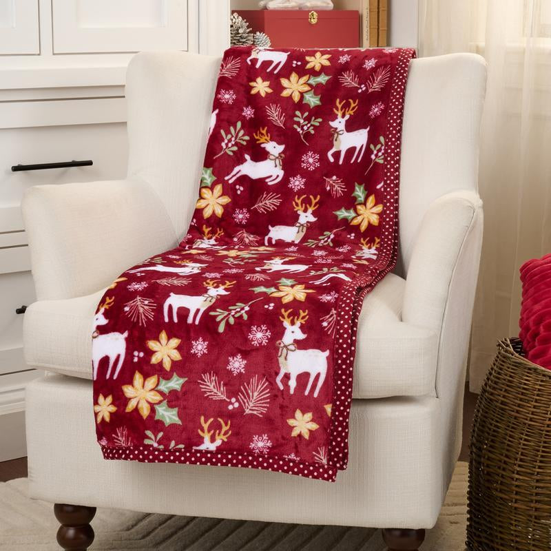 Kringle Express Oversized 60X80 Holiday Printed Throw W/ Trim