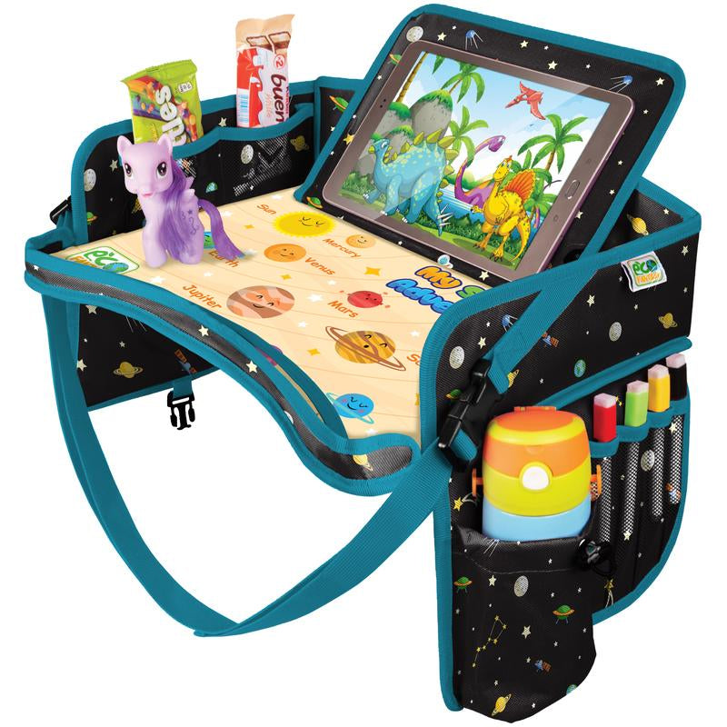 ECOFANTASY Kids Travel Tray - Waterproof Carseat Table Top - Car Seat Tray for Toddler - Travel and Road Trip Essentials Kids - Lap Desk with Storage