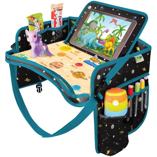 ECOFANTASY Kids Travel Tray - Waterproof Carseat Table Top - Car Seat Tray for Toddler - Travel and Road Trip Essentials Kids - Lap Desk with Storage