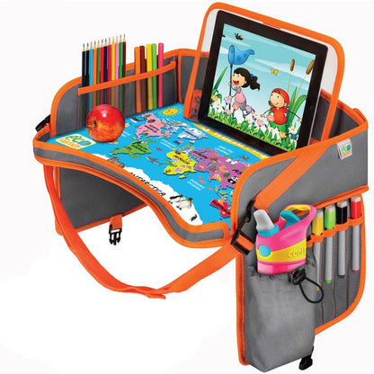 ECOFANTASY Kids Travel Tray - Waterproof Carseat Table Top - Car Seat Tray for Toddler - Travel and Road Trip Essentials Kids - Lap Desk with Storage