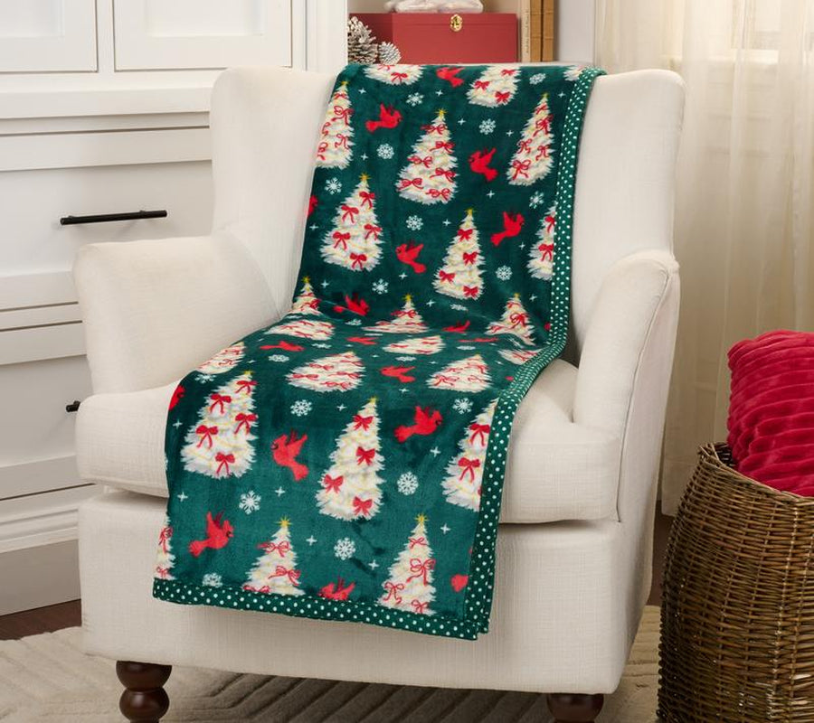 Kringle Express Oversized 60X80 Holiday Printed Throw W/ Trim
