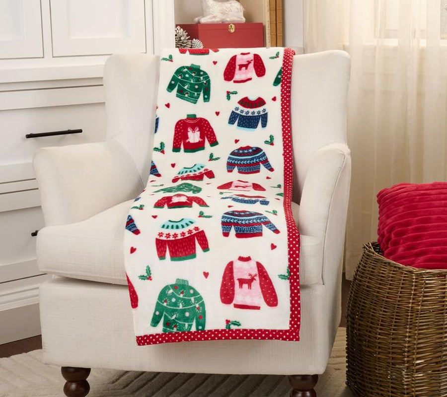 Kringle Express Oversized 60X80 Holiday Printed Throw W/ Trim