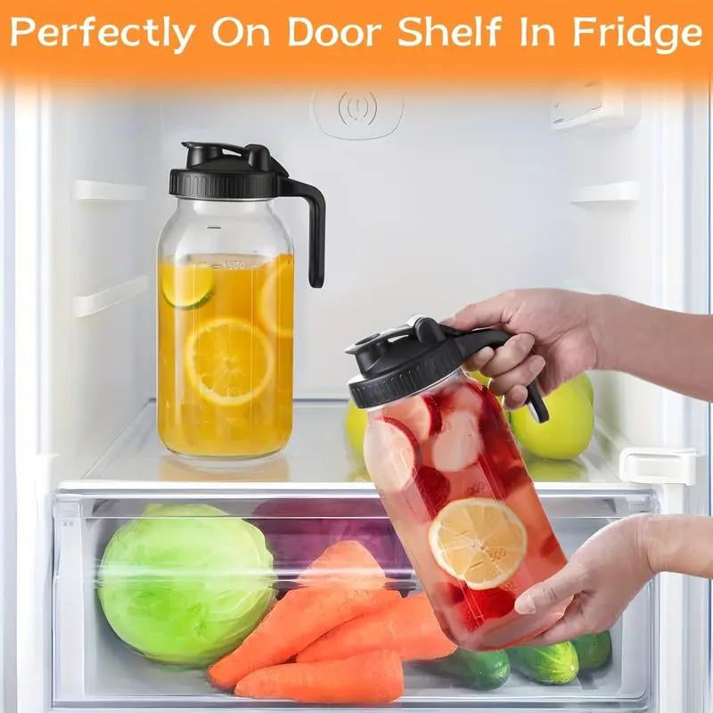 3PCS Glass Water Kettle 64OZ, Mason Jar Water, Lid Spout, Wide Mouthed Leak Proof Water Kettle, Cold Water Kettle, Suitable for Storing Breast Milk Juice, Water, Milk, Tea, Iced Coffee Beverage Set Scale Tumbler with and Straws Fall Themed Oak Sip