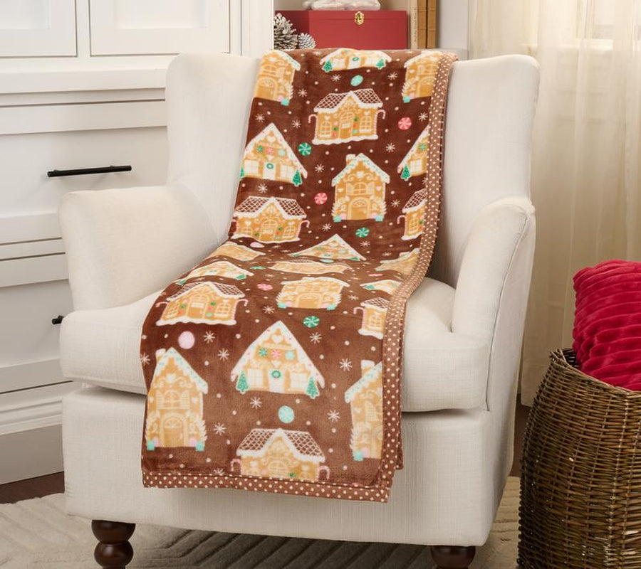 Kringle Express Oversized 60X80 Holiday Printed Throw W/ Trim