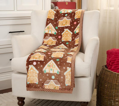 Kringle Express Oversized 60X80 Holiday Printed Throw W/ Trim