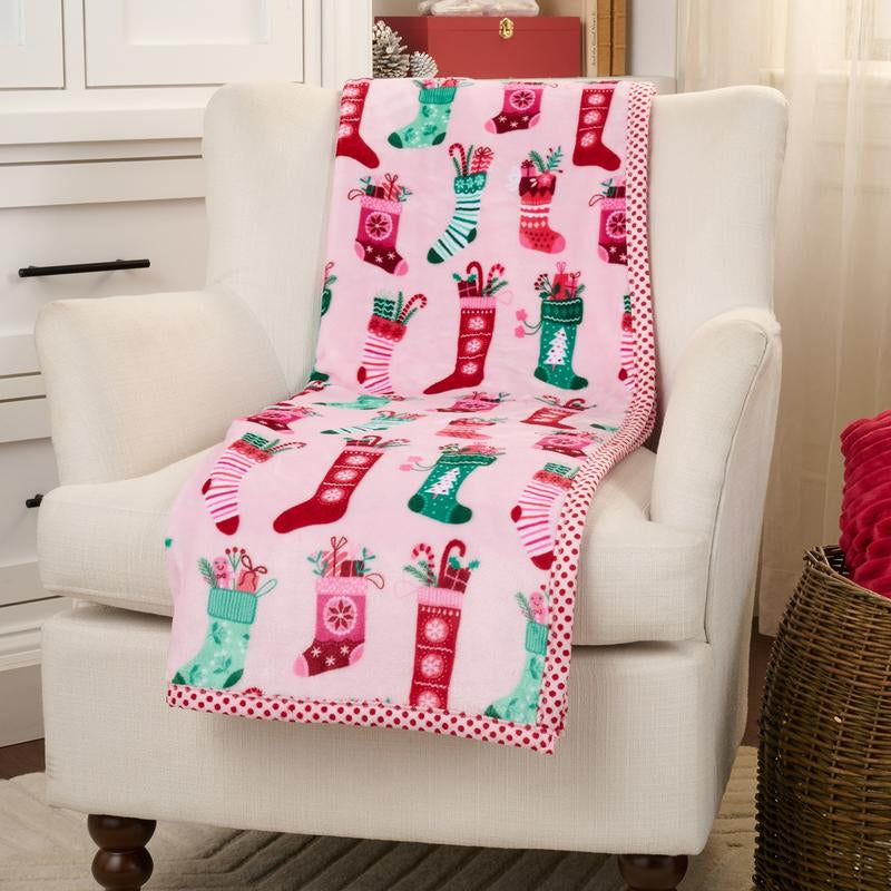Kringle Express Oversized 60X80 Holiday Printed Throw W/ Trim