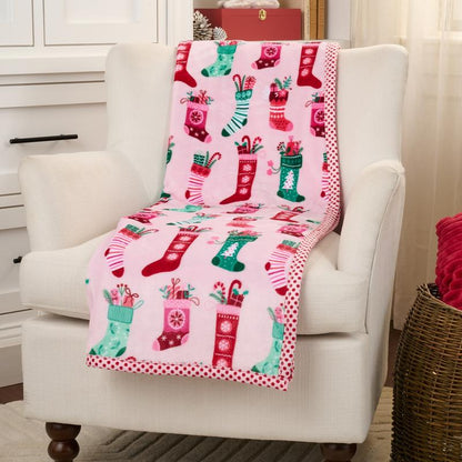 Kringle Express Oversized 60X80 Holiday Printed Throw W/ Trim