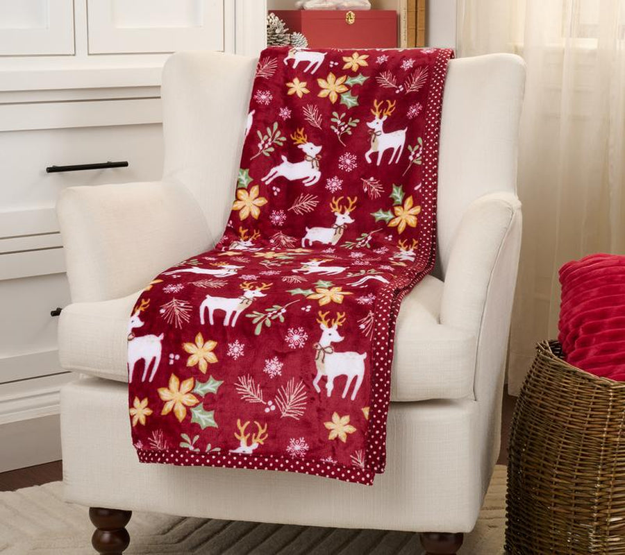 Kringle Express Oversized 60X80 Holiday Printed Throw W/ Trim