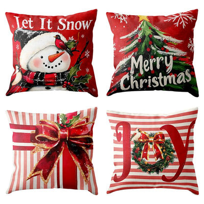 4Pcs Set of 18X18 Inch Christmas Throw Pillow Covers, Winter Holiday Cushion Case Decoration, Snowman&Christmas Tree Designs, Zipperclosure,Linen,Merry Christmas Decor 2025 for Home, Couch, Sofa, Living Room – No Inserts Included