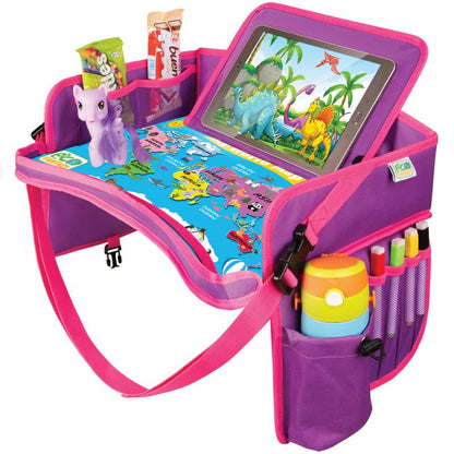 ECOFANTASY Kids Travel Tray - Waterproof Carseat Table Top - Car Seat Tray for Toddler - Travel and Road Trip Essentials Kids - Lap Desk with Storage