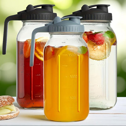 3PCS Glass Water Kettle 64OZ, Mason Jar Water, Lid Spout, Wide Mouthed Leak Proof Water Kettle, Cold Water Kettle, Suitable for Storing Breast Milk Juice, Water, Milk, Tea, Iced Coffee Beverage Set Scale Tumbler with and Straws Fall Themed Oak Sip
